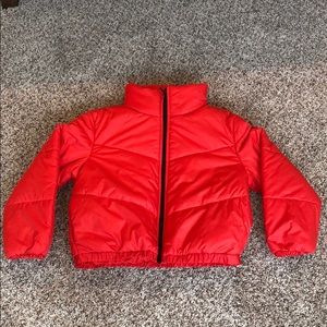 target red puffer jacket